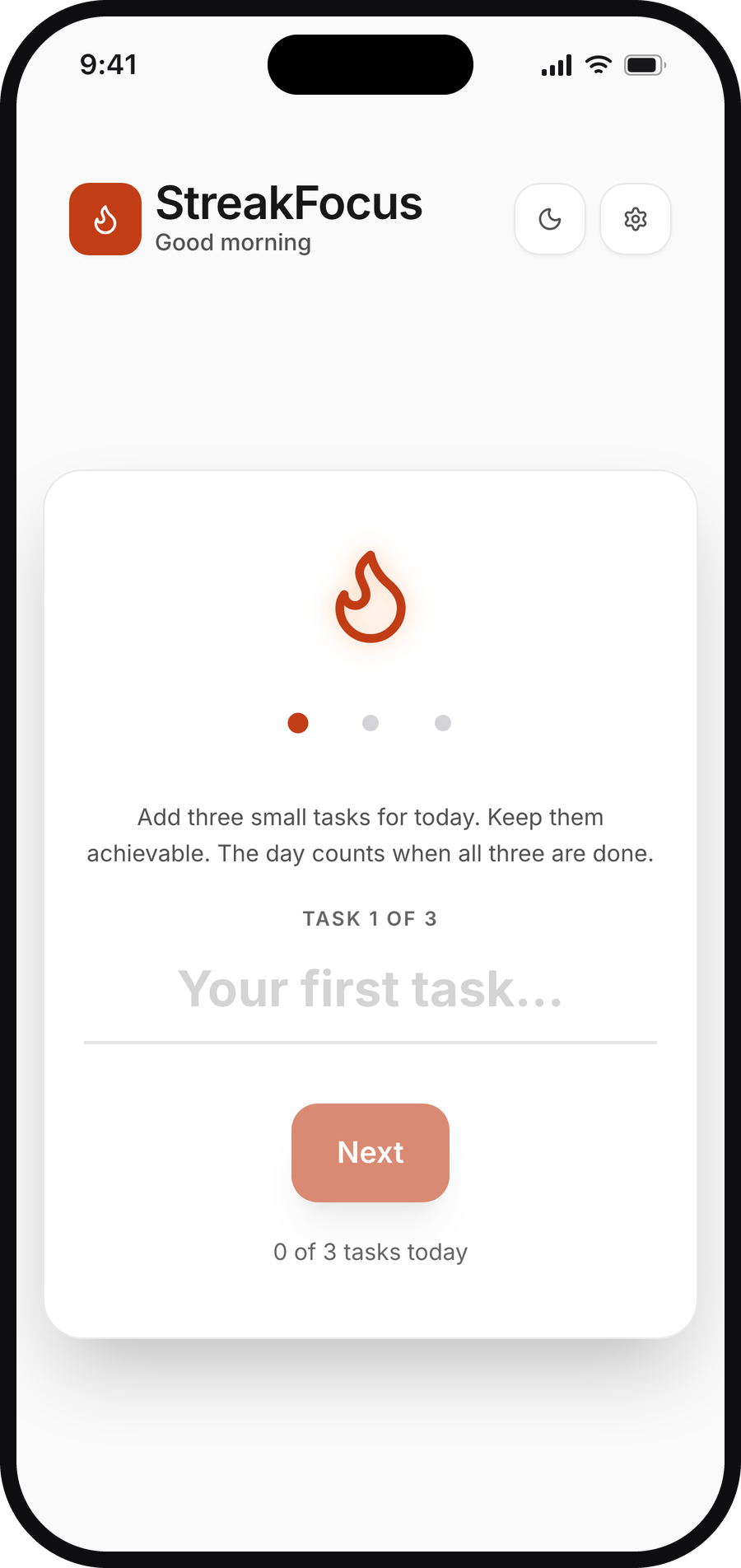 StreakFocus habit tracking app showing daily streak counters, progress rings, and motivational elements